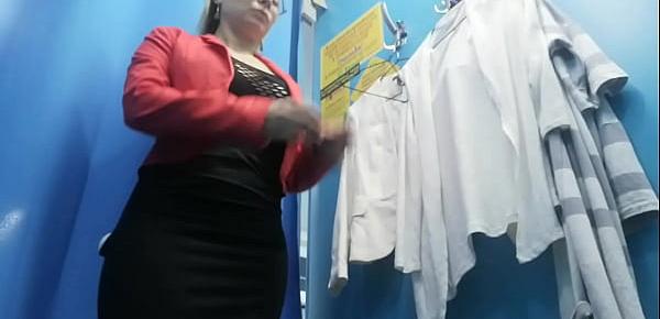  Dressing room. Hidden camera. Russian girl with big boobs and nipples